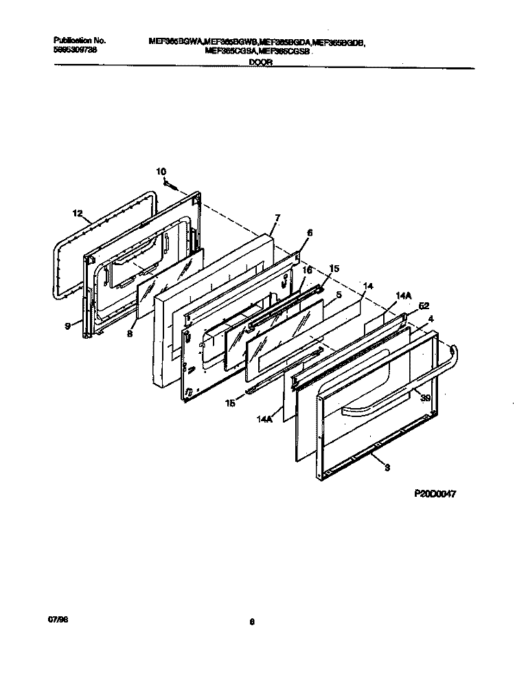DOOR Diagram and Parts List for MEF365CGSB  Gibson Range