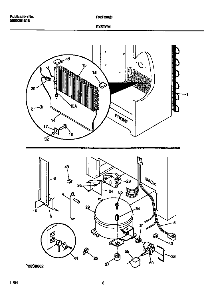SYSTEM Diagram and Parts List for F82F206BW0  Frigidaire Freezer