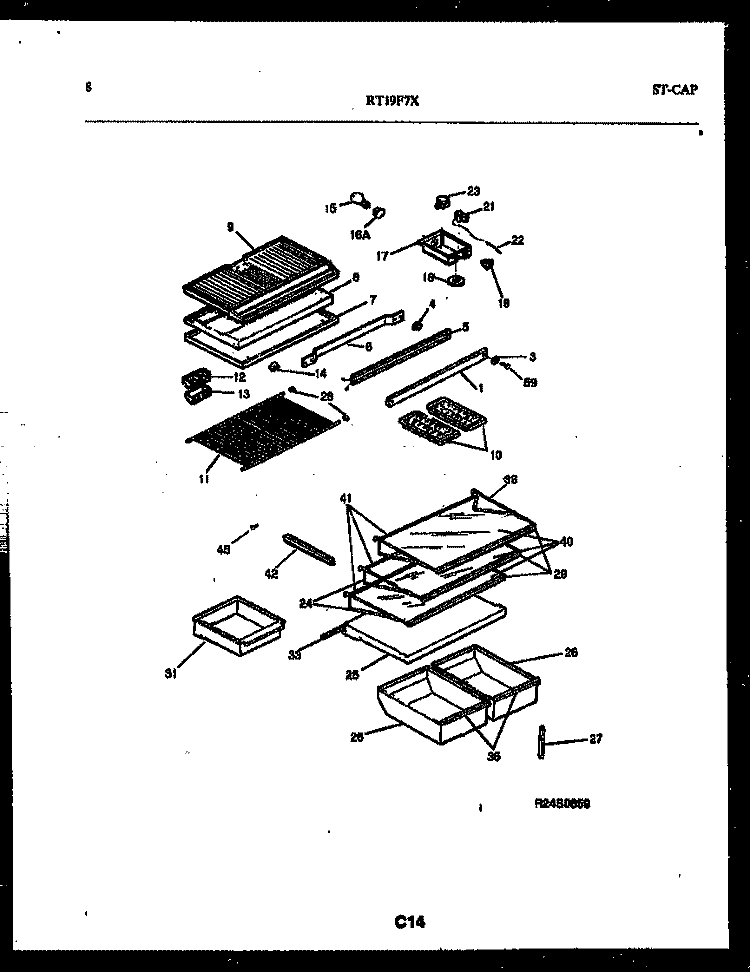 SHELVES AND SUPPORTS Diagram and Parts List for RT19F7WX3A  Gibson Refrigerator
