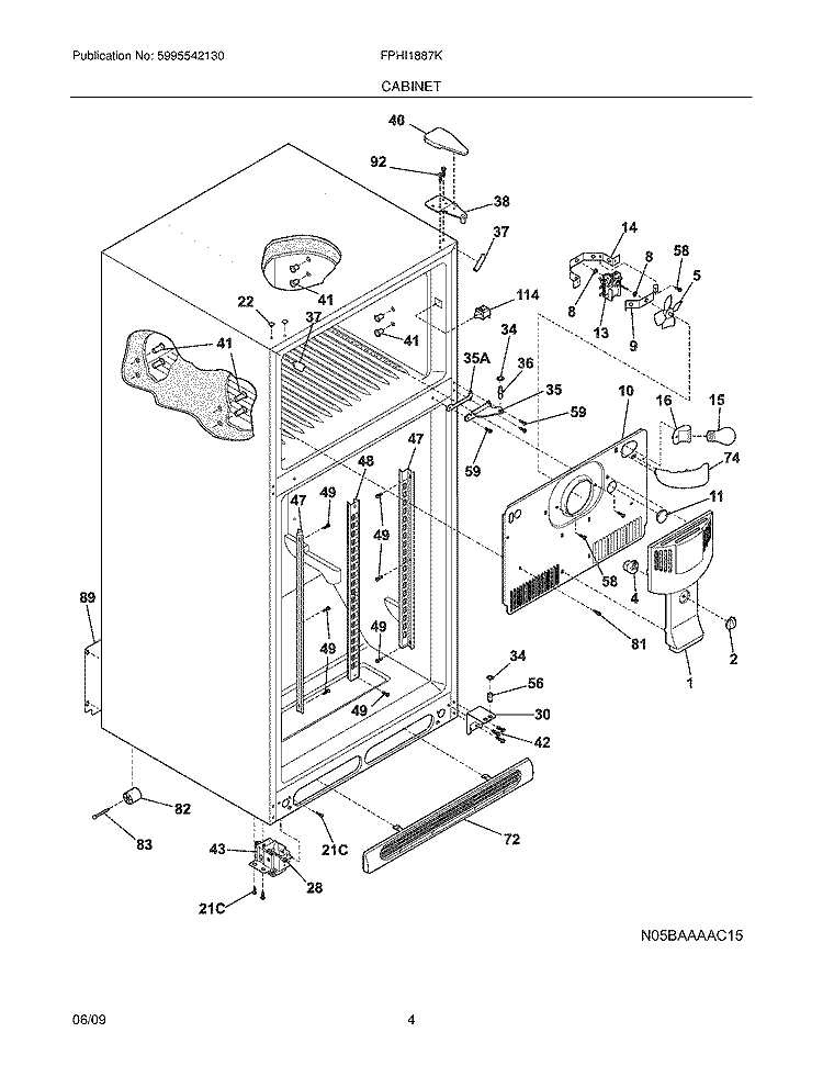 CABINET Diagram and Parts List for FPHI1887KF1  Frigidaire Refrigerator