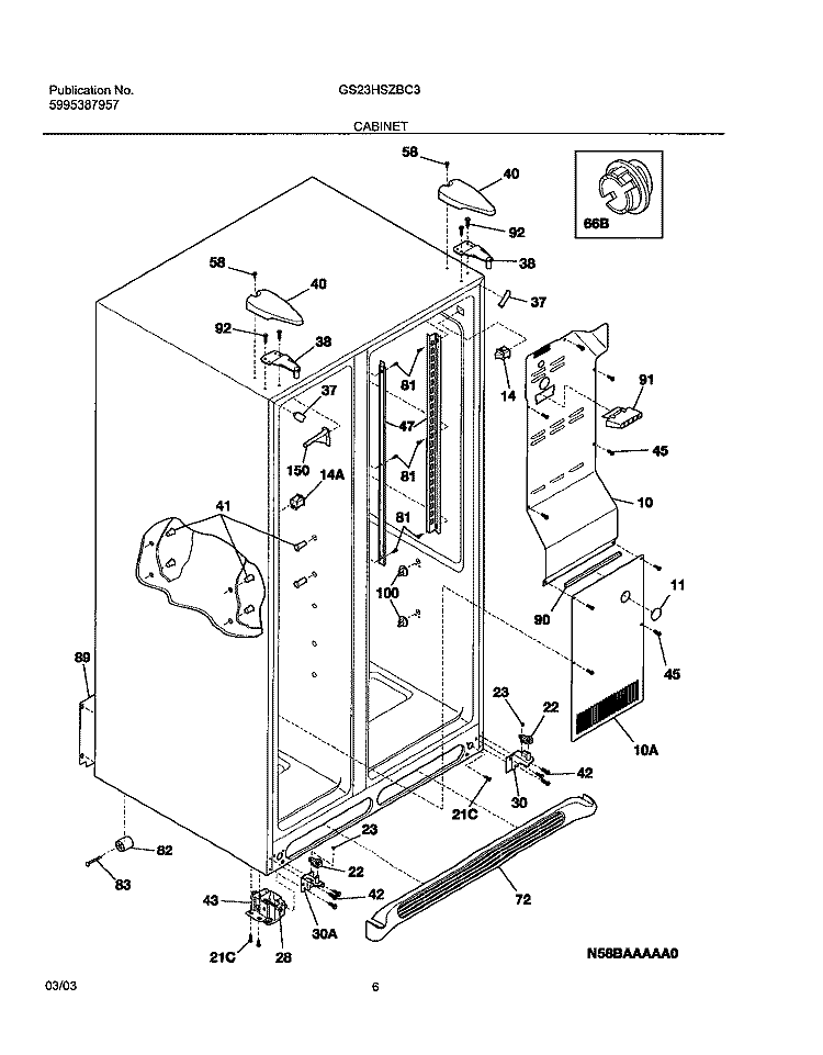 CABINET Diagram and Parts List for GS23HSZBC3  Frigidaire Refrigerator