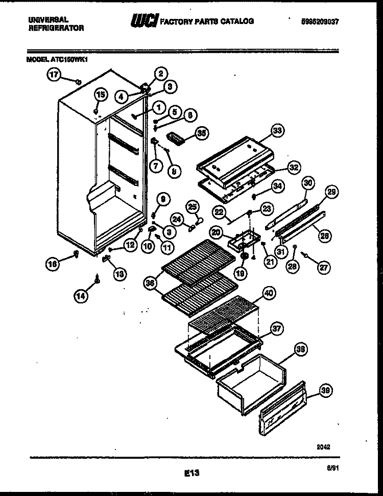 CABINET PARTS Diagram and Parts List for ATC150HK1  Frigidaire Refrigerator