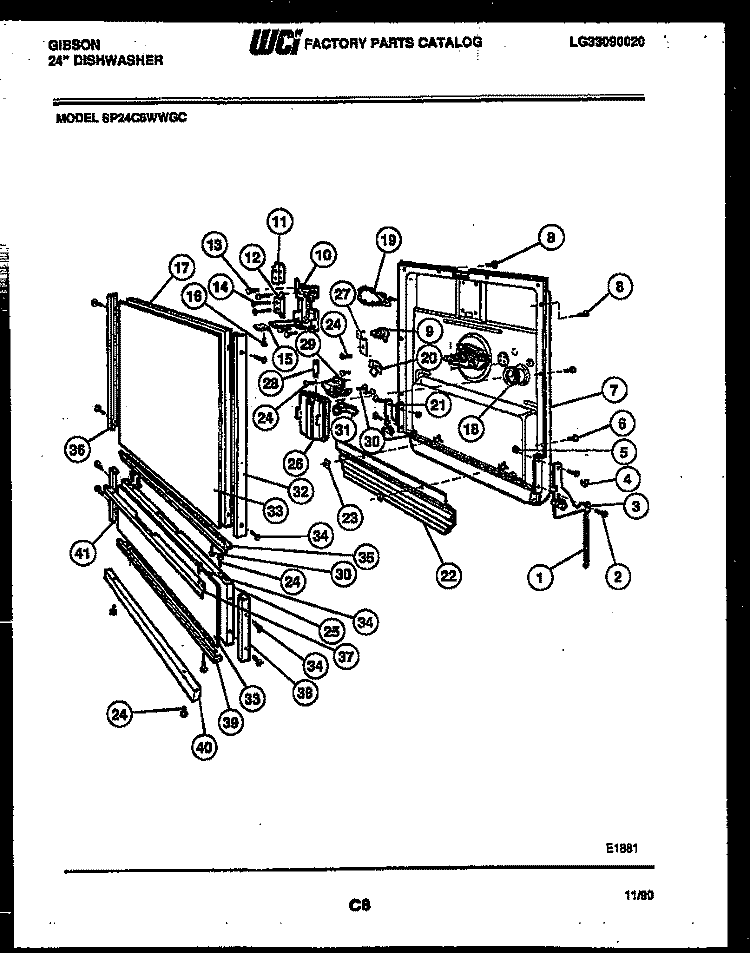 INNER DOOR PARTS Diagram and Parts List for SP24C6WWGC  Gibson Dishwasher