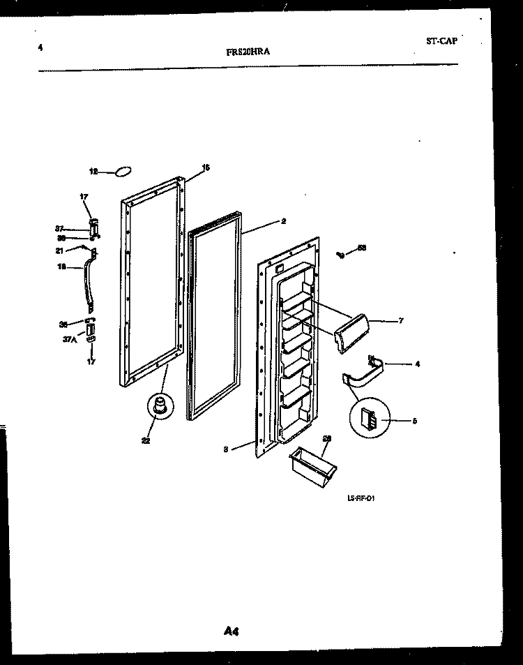 REFRIGERATOR DOOR PARTS Diagram and Parts List for FRS20HRAD0  Frigidaire Refrigerator