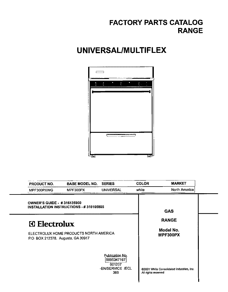 COVER Diagram and Parts List for MPF300PXWG  Uni Range