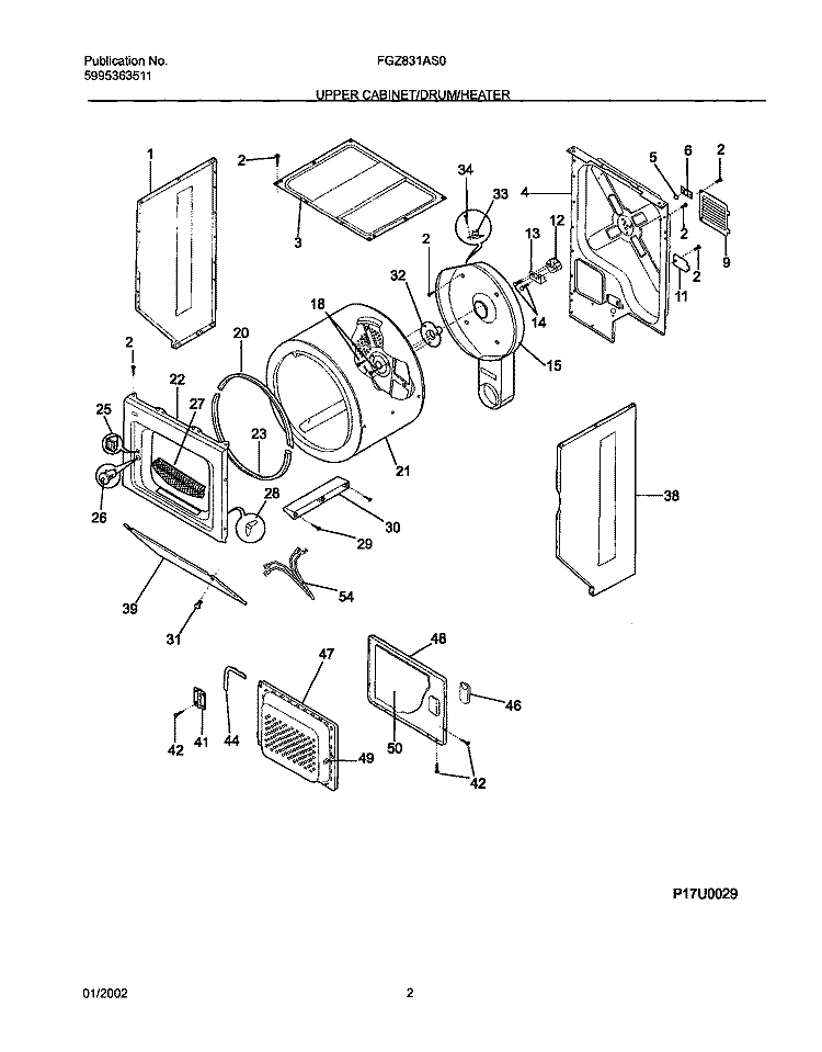 DRY CAB, DRM, HTR Diagram and Parts List for FGZ831AS0  Frigidaire Washer Dryer Combo