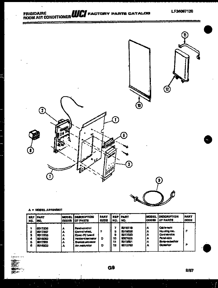 ELECTRICAL PARTS Diagram and Parts List for AR18NS8E1  Frigidaire Air Conditioner