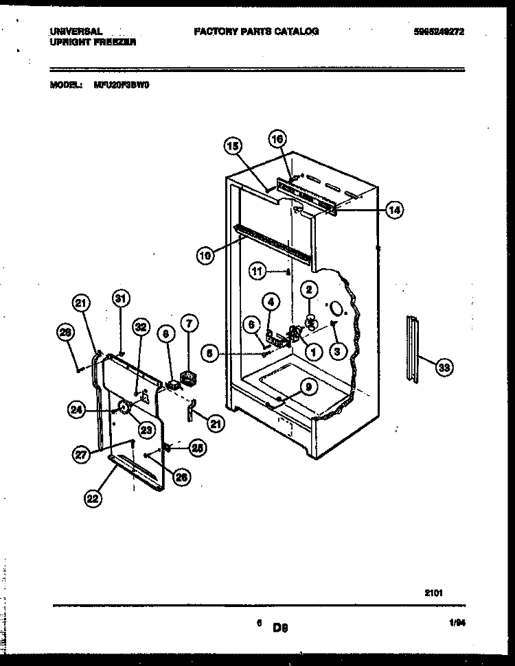 INTERIOR PARTS Diagram and Parts List for MFU20F3BW0  Uni Freezer