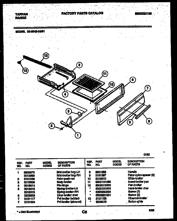 BROILER DRAWER PARTS Diagram and Parts List for 32-2642-08-01  Tappan Range