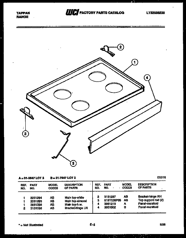 BODY PARTS Diagram and Parts List for 31-4998-00-02  Tappan Range