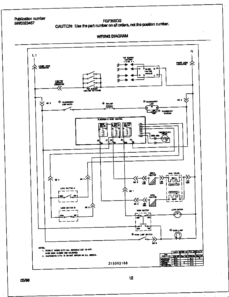 WIRING DIAGRAM Diagram and Parts List for FGF355CGSC  Frigidaire Range