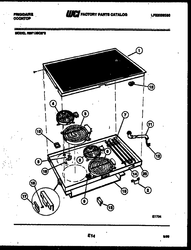 COOKTOP PARTS Diagram and Parts List for RBF139CE2  Frigidaire Cooktop