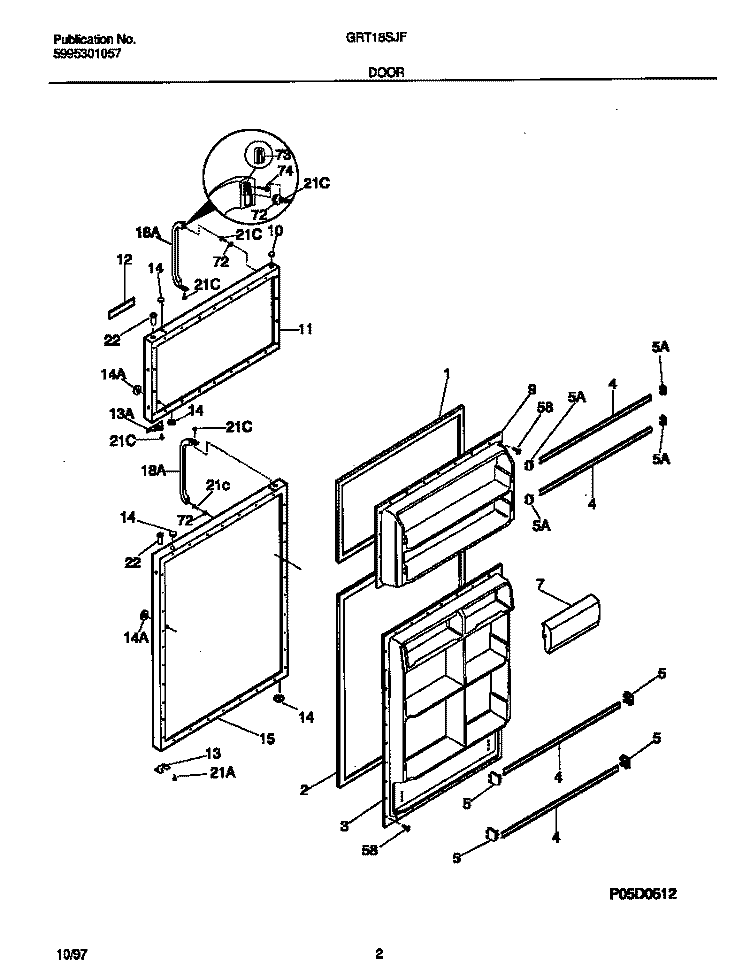 DOOR Diagram and Parts List for GRT18SJFD1  Gibson Refrigerator