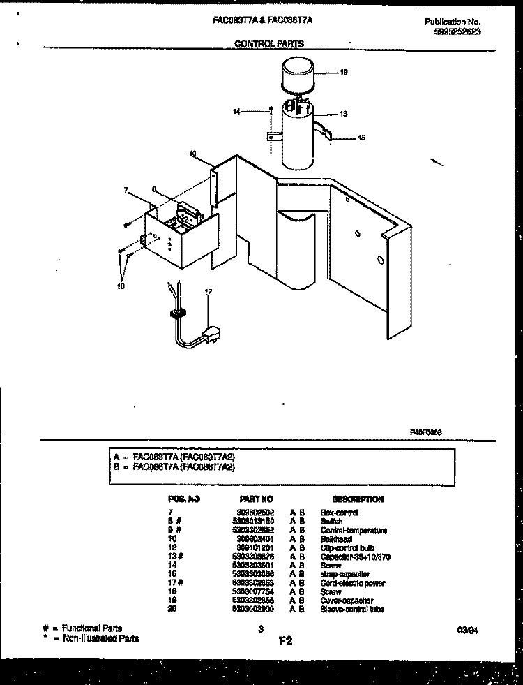 CONTROL PARTS Diagram and Parts List for FAC086T7A2  Frigidaire Air Conditioner