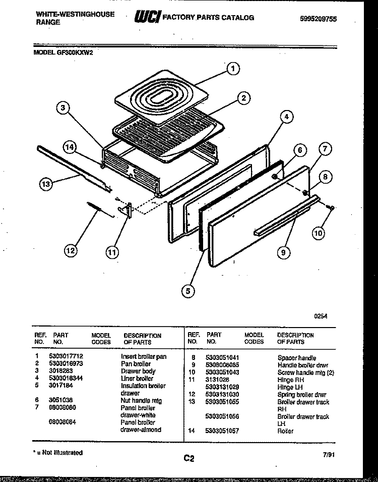 BROILER DRAWER PARTS Diagram and Parts List for GF300KXD2  Frigidaire Range