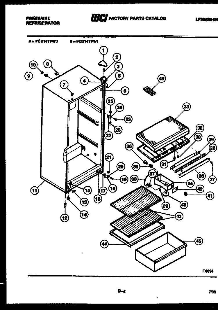 CABINET PARTS Diagram and Parts List for FCD14TFF0  Frigidaire Refrigerator