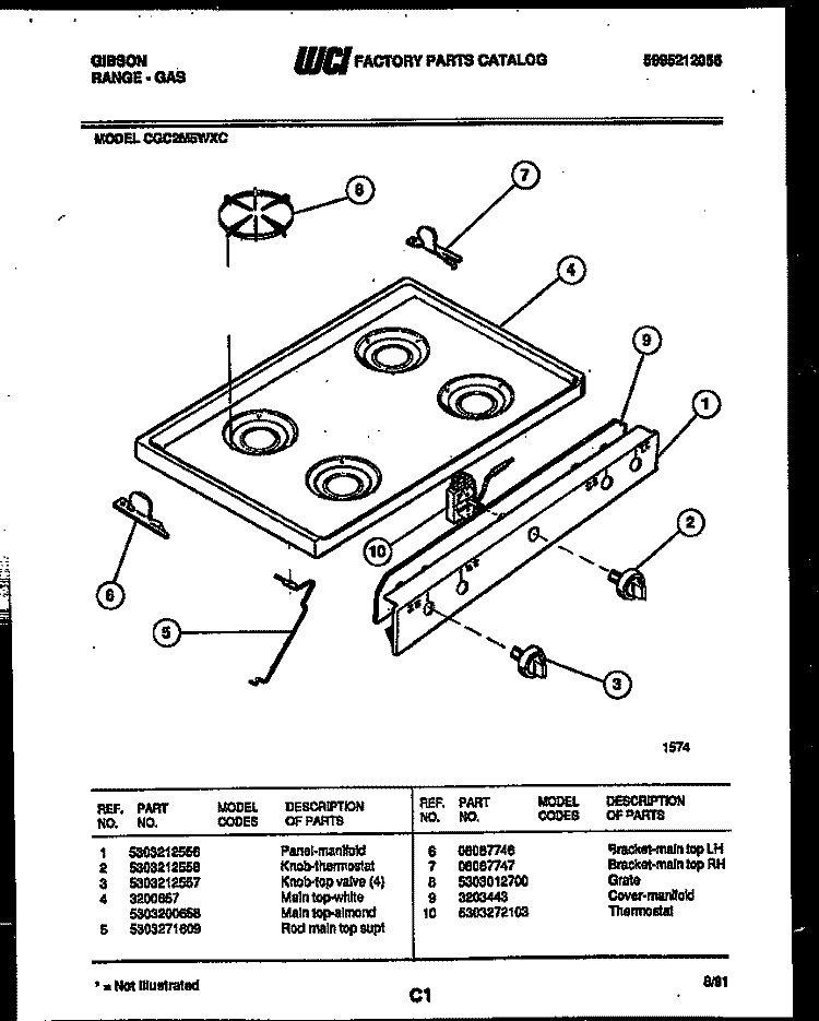 COOKTOP PARTS Diagram and Parts List for CGC2M5WXC  Gibson Range