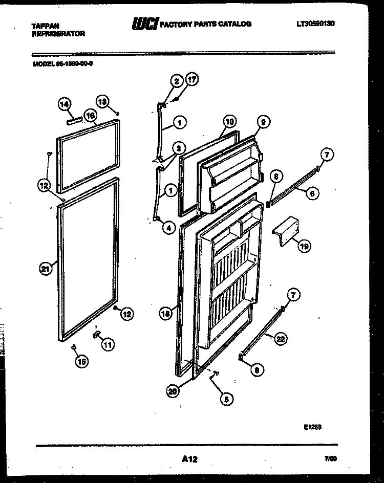 DOOR PARTS Diagram and Parts List for 95-1980-66-00  Tappan Refrigerator