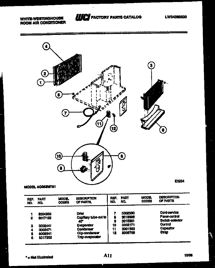 ELECTRICAL PARTS Diagram and Parts List for AC053M7A1  Frigidaire Air Conditioner