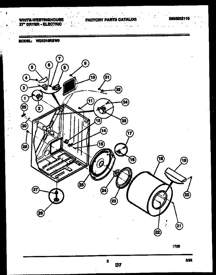 CABINET AND COMPONENT PARTS Diagram and Parts List for WDE216RBD0  Frigidaire Dryer