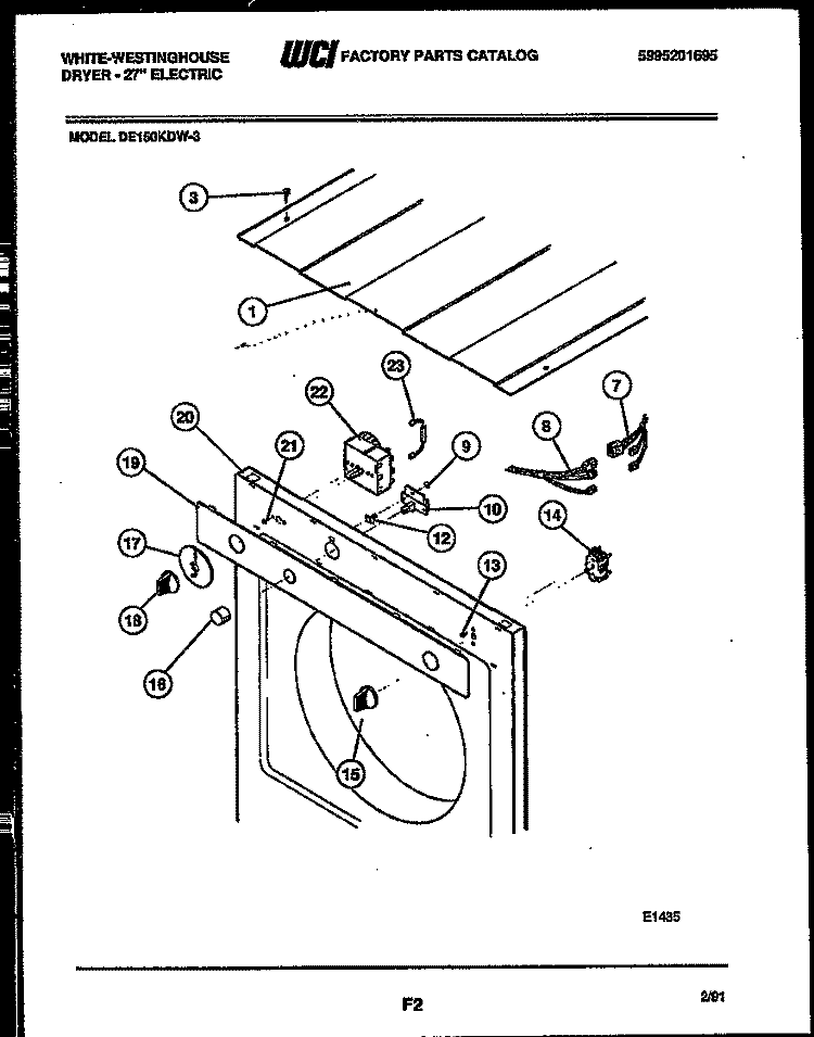 DOOR AND INSTALLATION PARTS Diagram and Parts List for DE150KDD3  Frigidaire Dryer