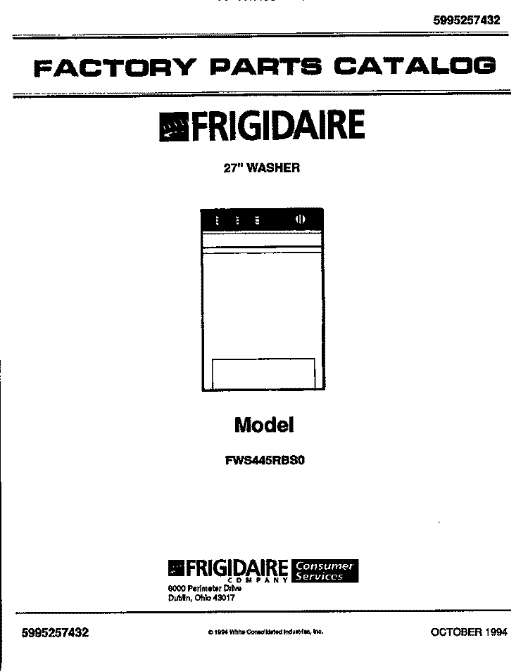 COVER Diagram and Parts List for FWS445RBS0  Frigidaire Washer