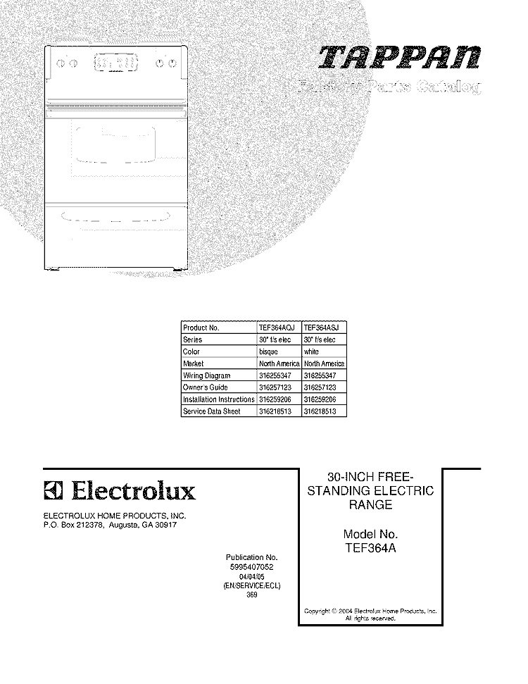 COVER Diagram and Parts List for TEF364AQJ  Tappan Range