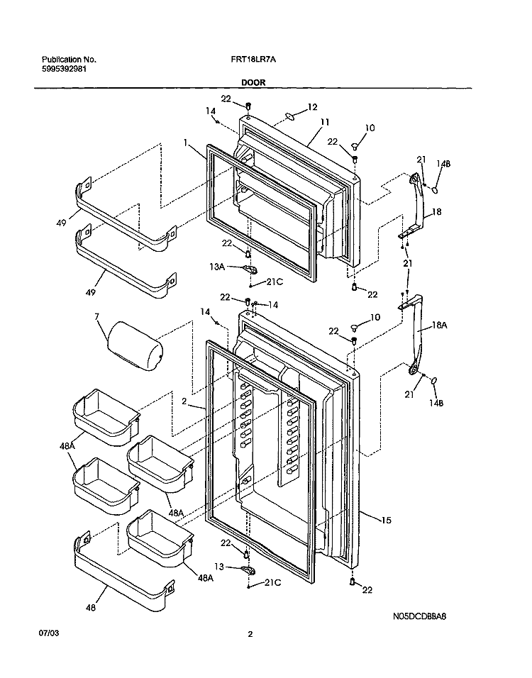 DOOR Diagram and Parts List for FRT18LR7AQA  Frigidaire Refrigerator