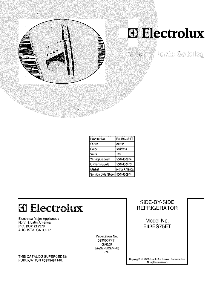 COVER Diagram and Parts List for E42BS75ETT  Electrolux Refrigerator