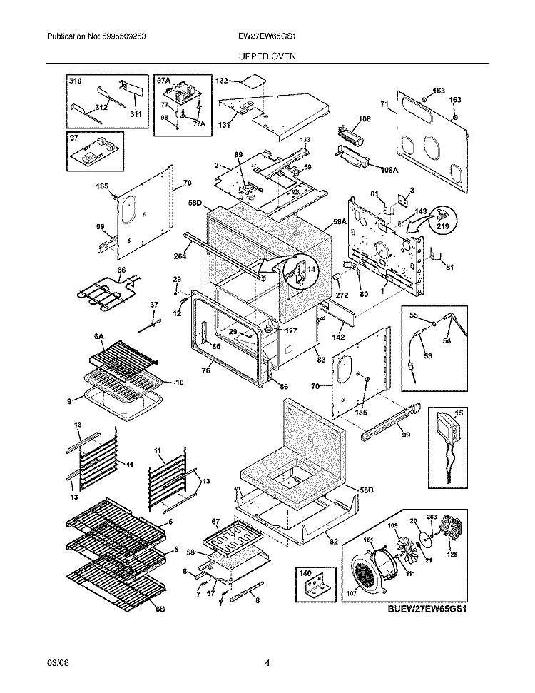 UPPER OVEN Diagram and Parts List for EW27EW65GS1  Electrolux Wall Oven