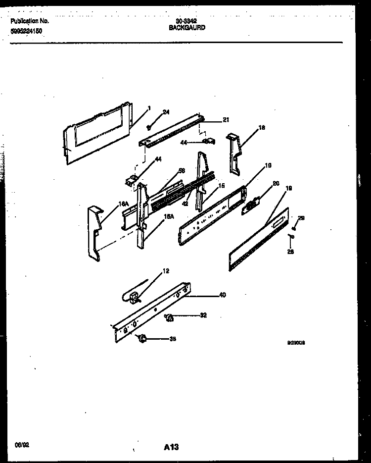 BACKGUARD Diagram and Parts List for 30-3342-00-01  Tappan Range