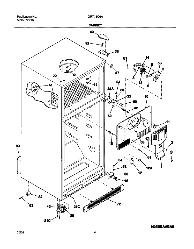 CABINET Diagram and Parts List for GRT18C6AW5  Gibson Refrigerator