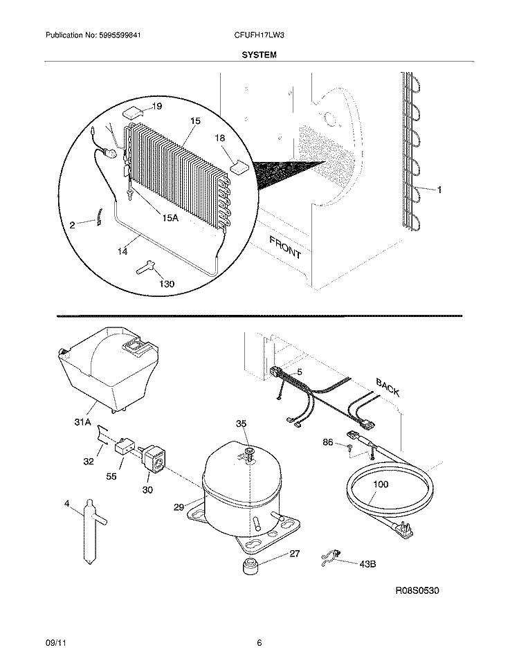 SYSTEM Diagram and Parts List for CFUFH17LW3  Crosley Freezer