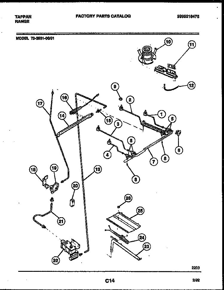BURNER, MANIFOLD AND GAS CONTROL Diagram and Parts List for 72-3651-23-01  Tappan Range