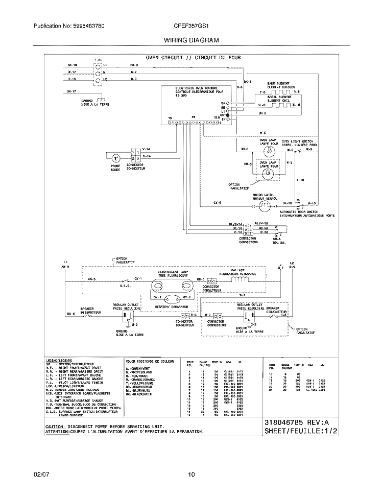 WIRING DIAGRAM Diagram and Parts List for CFEF357GS1  Frigidaire Range