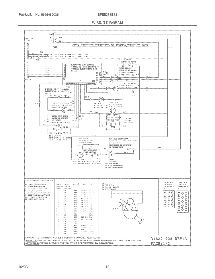 WIRING DIAGRAM Diagram and Parts List for BFES368ES2  Frigidaire Range