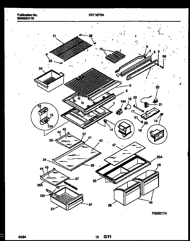 SHELVES AND SUPPORTS Diagram and Parts List for FRT18PRAW1  Frigidaire Refrigerator