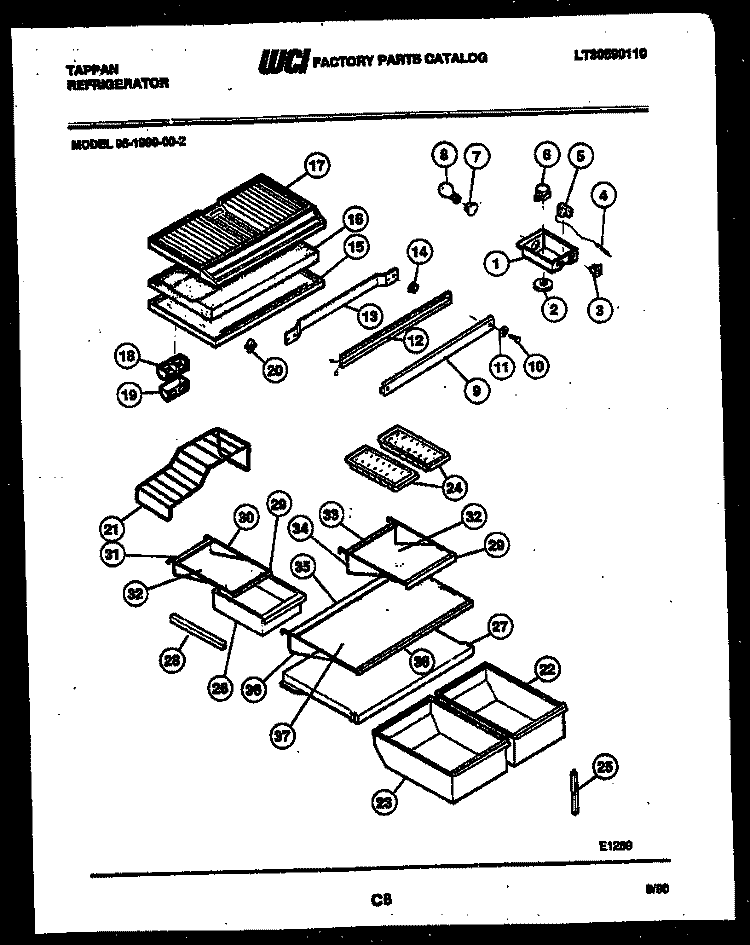 SHELVES AND SUPPORTS Diagram and Parts List for 95-1999-00-02  Tappan Refrigerator
