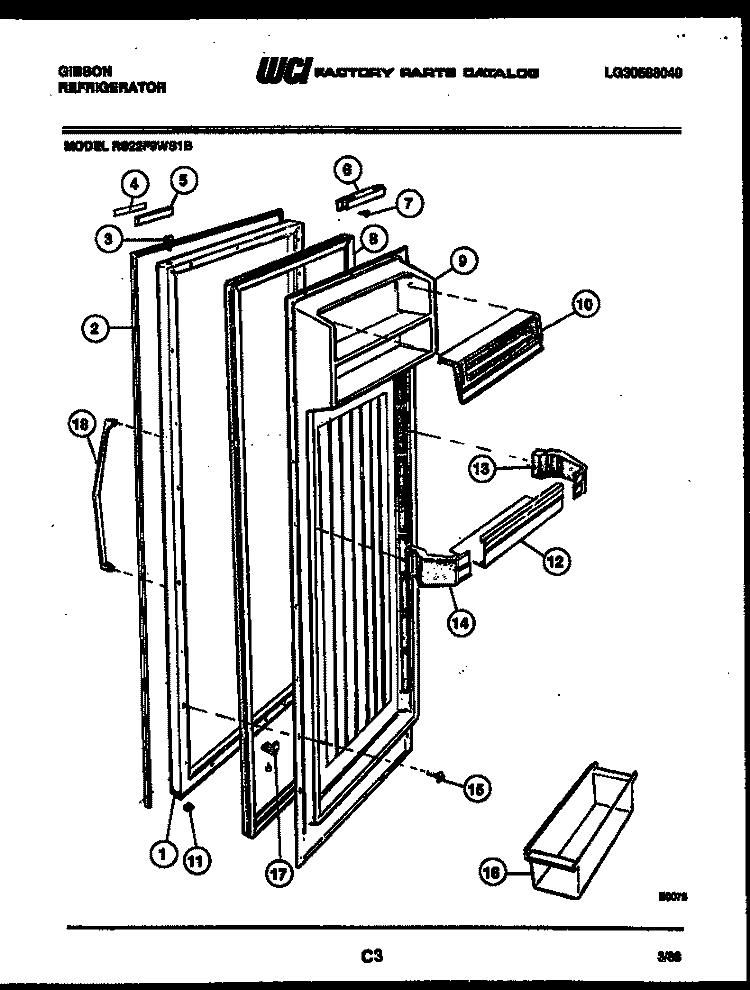 REFRIGERATOR DOOR PARTS Diagram and Parts List for RS22F9WS1B  Gibson Refrigerator