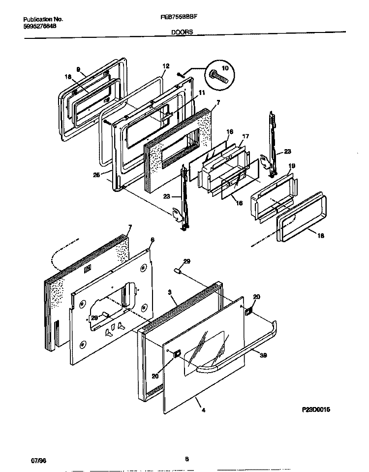 DOORS Diagram and Parts List for FEB755BBBF  Frigidaire Wall Oven