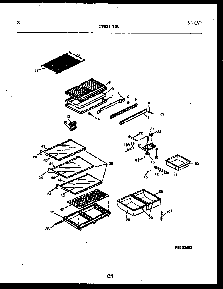 SHELVES AND SUPPORTS Diagram and Parts List for FPES21TIRW1  Frigidaire Refrigerator