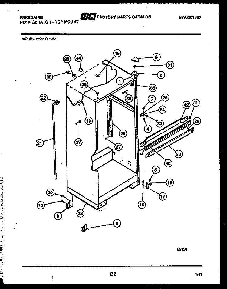 CABINET PARTS Diagram and Parts List for FPZ21TFA2  Frigidaire Refrigerator