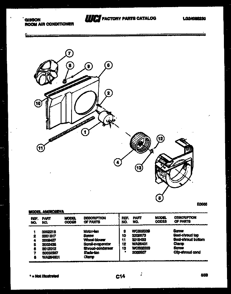 AIR HANDLING PARTS Diagram and Parts List for AM09C6EVA  Gibson Air Conditioner