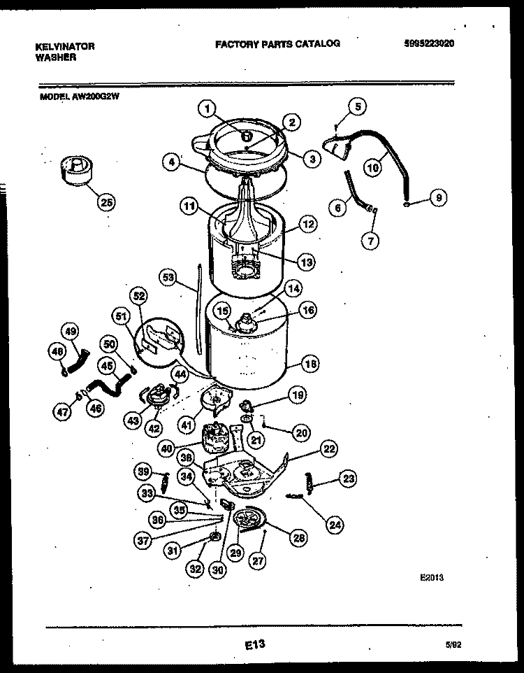 TUB DETAIL Diagram and Parts List for AW200G2W  Kelvinator Washer