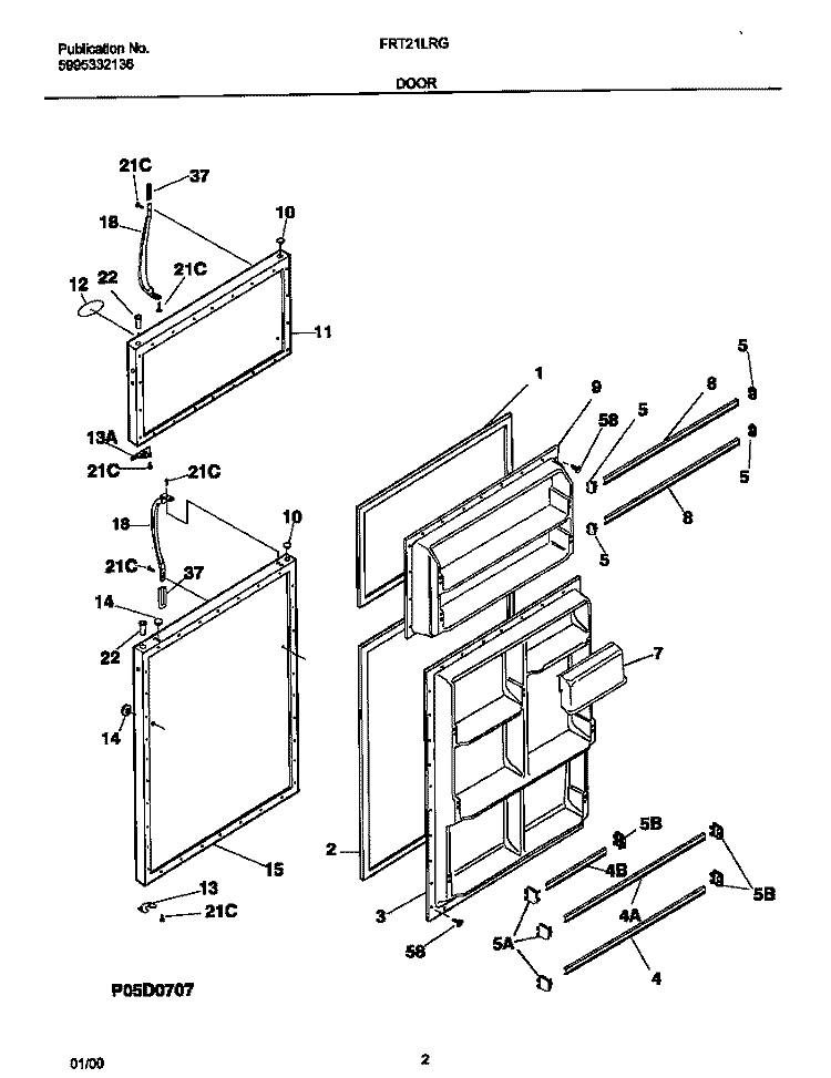 DOORS Diagram and Parts List for FRT21LRGW3  Frigidaire Refrigerator