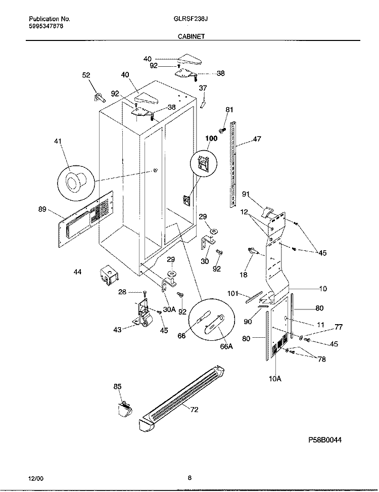 CABINET Diagram and Parts List for GLRSF236JW2  Frigidaire Refrigerator