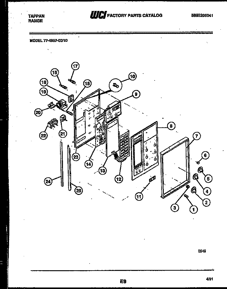 CONTROL PANEL Diagram and Parts List for 77-4957-32-10  Tappan Range