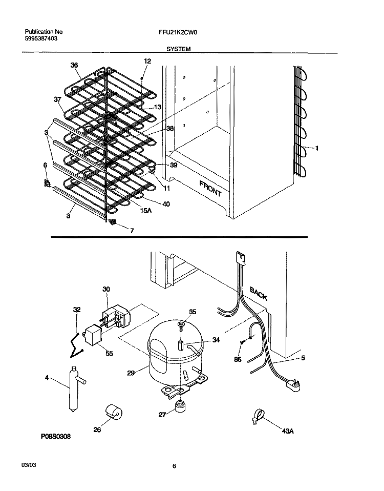 SYSTEM Diagram and Parts List for FFU21K2CW0  Frigidaire Freezer