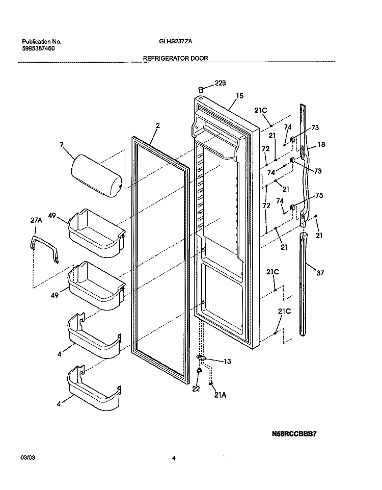 REFRIGERATOR DOOR Diagram and Parts List for GLHS237ZAW6  Frigidaire Refrigerator
