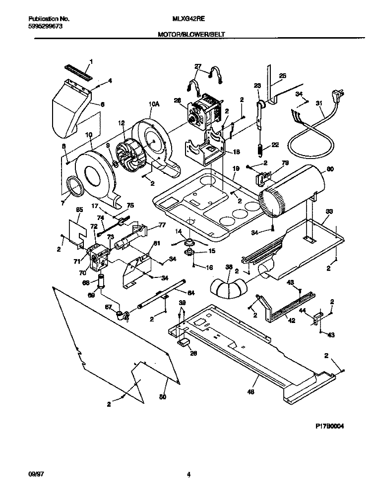 MOTOR / BLOWER / BELT Diagram and Parts List for MLXG42REW2  Frigidaire Washer Dryer Combo